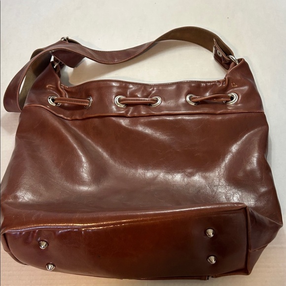 CRYSTALYN KAE SOIRREE BROWN DRAWSTRING TOTE WITH FABRIC INSERTS MADE IN USA - Picture 7 of 16